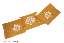 Brown raw silk scarf hand-embroidered with 3 chrysanthemums 36*200 cm